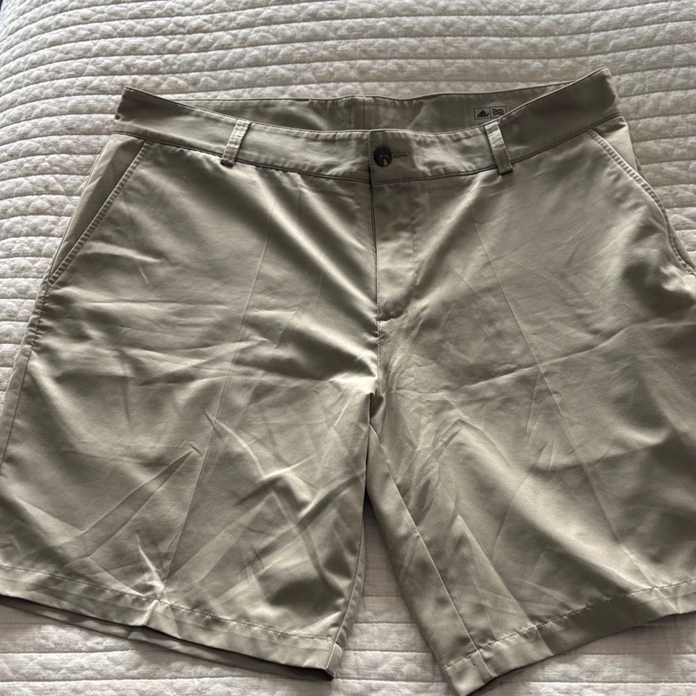 Adidas 10 inch Men's Flat Front Shorts - Light Khaki